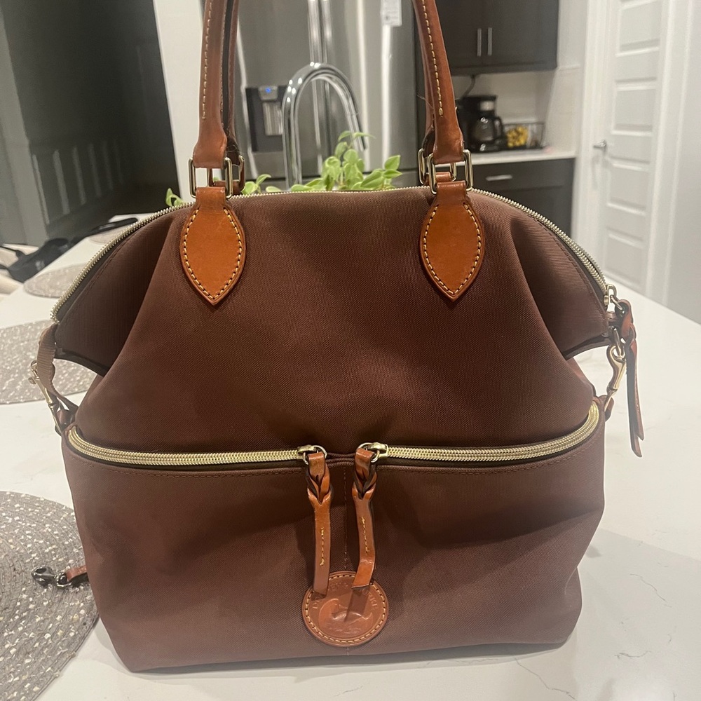 Dooney & Bourke Brown Satchel with Tan Accents
